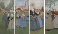 Lot 167 - Henry Cassiers, Dutch scenes with figures, chromolithographs (4)