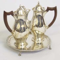 Lot 186 - Small silver coffee pot and jug and silver waiter