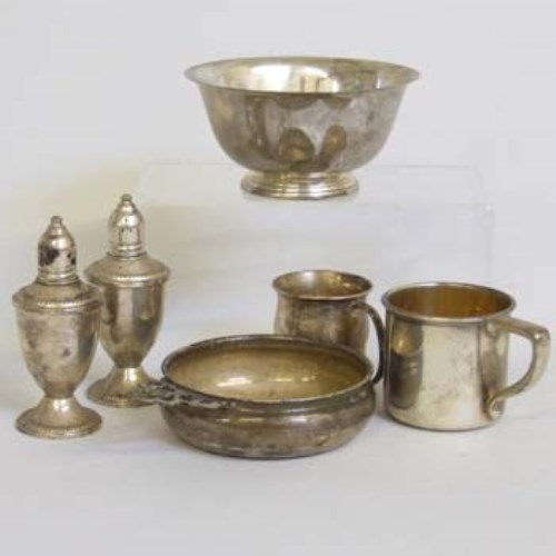 Lot 196 - Paul Revere sterling bowl and four other items.