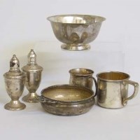 Lot 196 - Paul Revere sterling bowl and four other items.