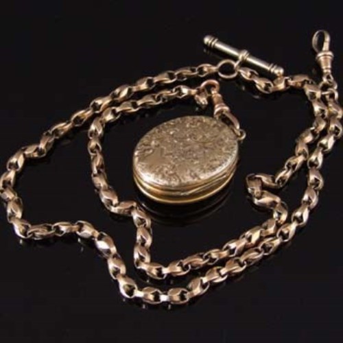 Lot 214 - 9ct gold watch chain with locket