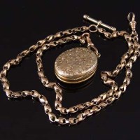 Lot 214 - 9ct gold watch chain with locket