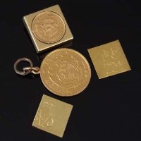 Lot 227 - 1896 South African Gold Coin; Mexican Gold Coin & Two Fragments of Gold.