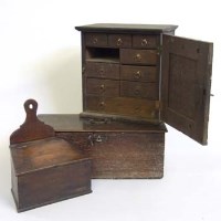 Lot 377 - Oak spice cabinet; deed box; salt box (3)