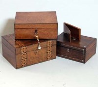 Lot 381 - Walnut and tunbridge style workbox