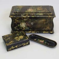 Lot 383 - Papier mache tea caddy and two others