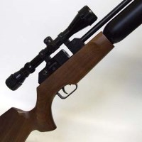 Lot 418 - Theoben rapid 7.22 and Simmons scope together with spare magazine, slip case and BSA foot pump.