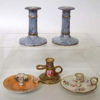 Lot 552 - Pair of candlesticks probably Chamberlains or