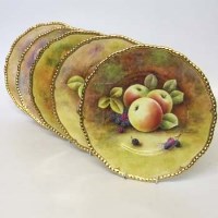 Lot 589 - Five hand painted Coalport fruit plates
