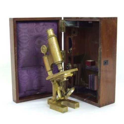 Lot 632 - Brass microscope in case