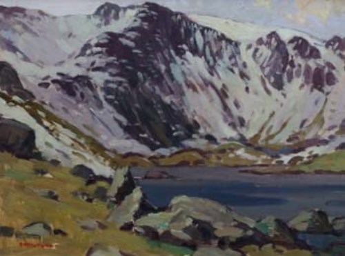 Lot 20 - Donald McIntyre, Cwm Idwal from the shores of Llyn Idwall, oil
