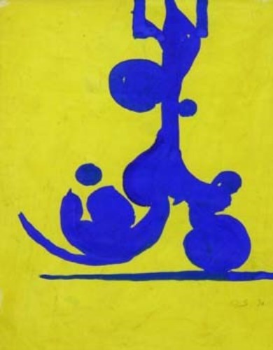 Lot 83 - Graham Sutherland, Blue and yellow abstract, gouache