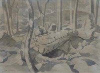 Lot 86 - John Nash, Study of rocks and trees, pencil and watercolour