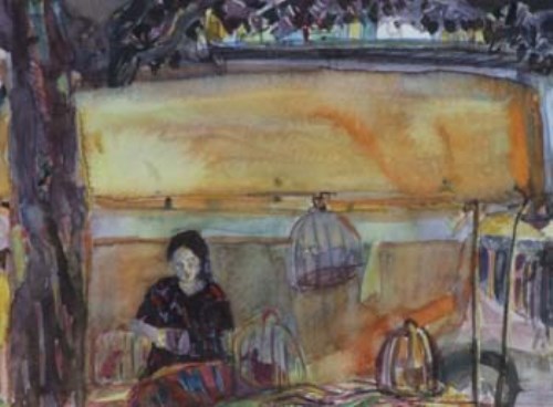 Lot 93 - Michelle Leigh, Bird Cage Stall, Spain, watercolour