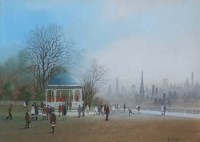 Lot 127 - Braaq, Park scene with bandstand, pastel