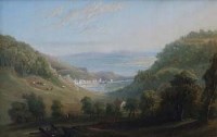 Lot 164 - William Linton, Pastoral landscape overlooking bay, oil