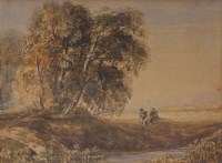 Lot 184 - Attributed to David Cox, Landscape with figures, watercolour
