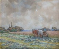 Lot 192 - Peter Ghent, Harvesting scene, watercolour