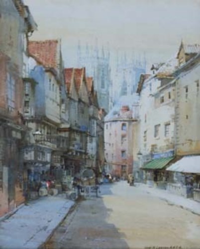 Lot 196 - Noel H. Leaver, The Shambles looking Towards York Minster, watercolour