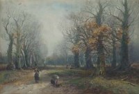 Lot 206 - William Manners, Rural lane with figures, watercolour