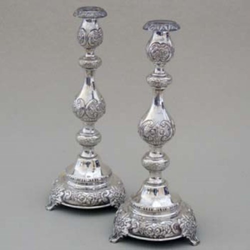 Lot 241 - Pair of Dutch style silver candlesticks