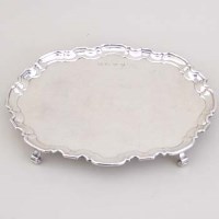 Lot 244 - Oval silver waiter, Lowe & Sons, Chester 1962
