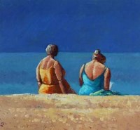 Lot 8 - M.D.T.,20th century, Ladies on the beach, oil