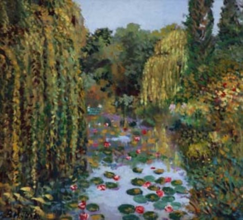 Lot 25 - C.M. Jones, Monet's Garden, Giverney, oil