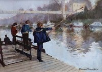 Lot 38 - George Thompson, Boys Fishing on the River Dee, Chester, oil