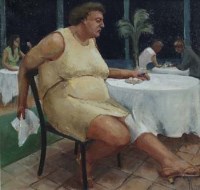 Lot 65 - G. MacDonald, Lady seated in restaurant, oil