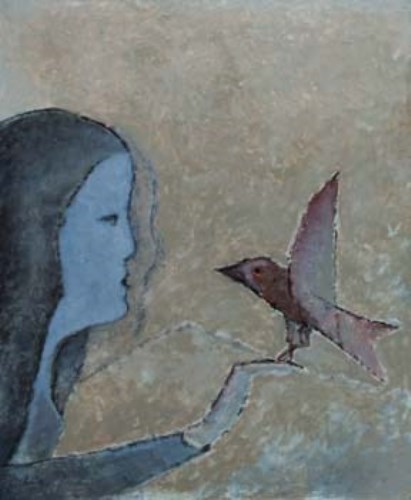 Lot 69 - Rene Halkett, Girl with Bird, oil