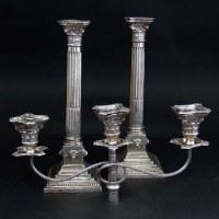 Lot 180 - Pair of Corinthian column candlesticks and one