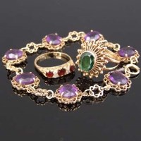 Lot 215 - 9ct gold amethyst bracelet; an 18ct gold ruby and