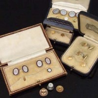 Lot 241 - Cased pearl links and studs; cased diamond links