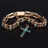 Lot 242 - 15ct gold turquoise and pearl bracelet and a 15ct