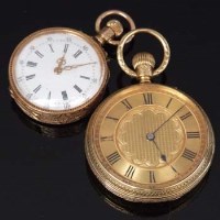 Lot 290 - 18ct gold open faced keyless pocket watch by
