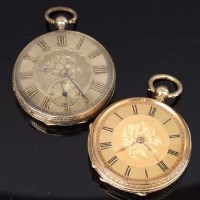 Lot 291 - 18k gold open faced pocket watch and a 14k watch