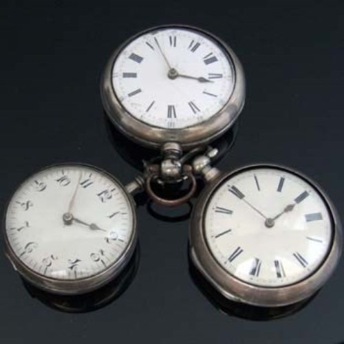 Lot 298 - Two silver pair-cased verge watches and another