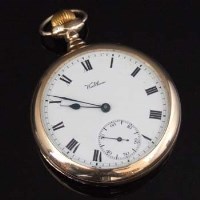 Lot 302 - Gold plated open faced keyless Waltham pocket watch