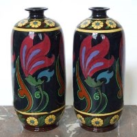 Lot 577 - Pair of Shelley lntarsio vases (restored) DB082