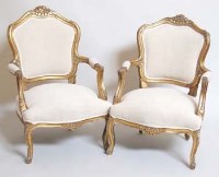 Lot 702 - Pair gilt open arm chairs.