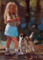Lot 8 - Dianne Flynn, Girl with dog, acrylic