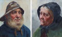 Lot 114 - D.W. Haddon, Fisherman and his wife, oil (2)