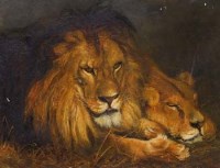 Lot 115 - English School, 19th century, Study of lions, oil