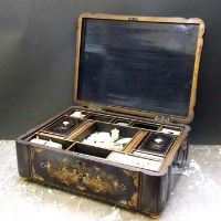 Lot 190 - Oriental Black Lacquer Sewing/Work Box