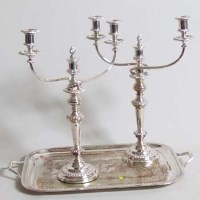 Lot 223 - Pair EP candlelarbars and an EP tray.