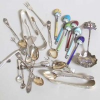 Lot 240 - Six silver and enamel coffee spoons and various