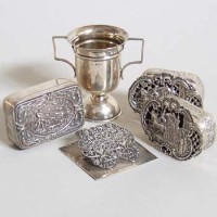 Lot 244 - Silver hunting box; two coaching boxes, silver