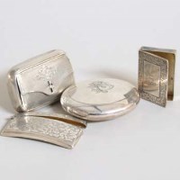 Lot 246 - Two silver snuff boxes, pill box, card case (4).