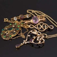 Lot 332 - Edwardian seed pearl pendant and several other